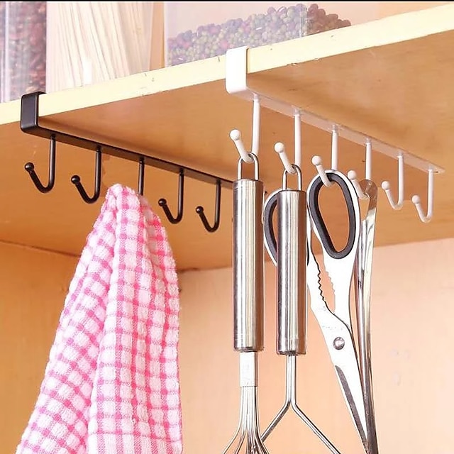 Kitchen Double-row Hook Hanging Cup Holder Household Punch-free Wall Cabinet Hook Spatula Rack Cup Storage Wrought Iron Hook