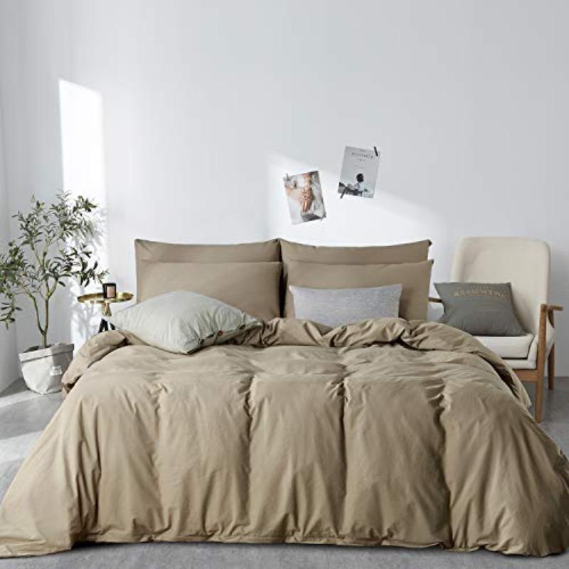 100% Washed Cotton Duvet Cover Set, 3 Pieces Ultra Soft Bedding Set with Zipper Closure. Solid Color Pattern Duvet Cover Set