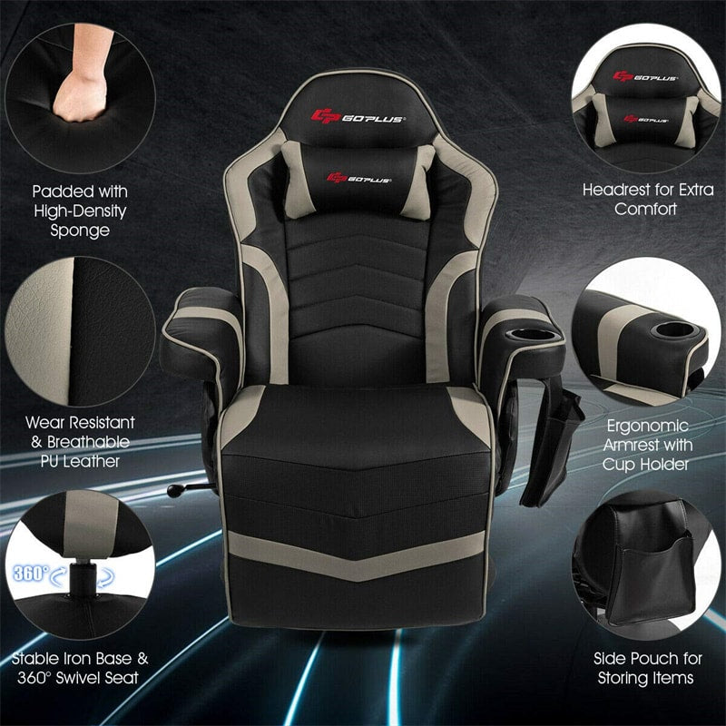 Ergonomic High Back Massage Gaming Chair Racing Style Gaming Recliner with Adjustable Backrest Footrest