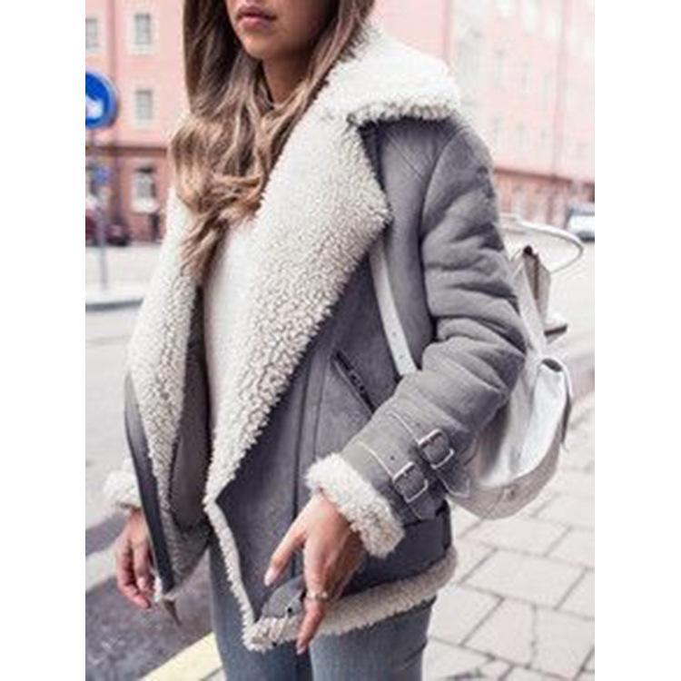 Solid Color Zipper Lapel Cashmere Coat