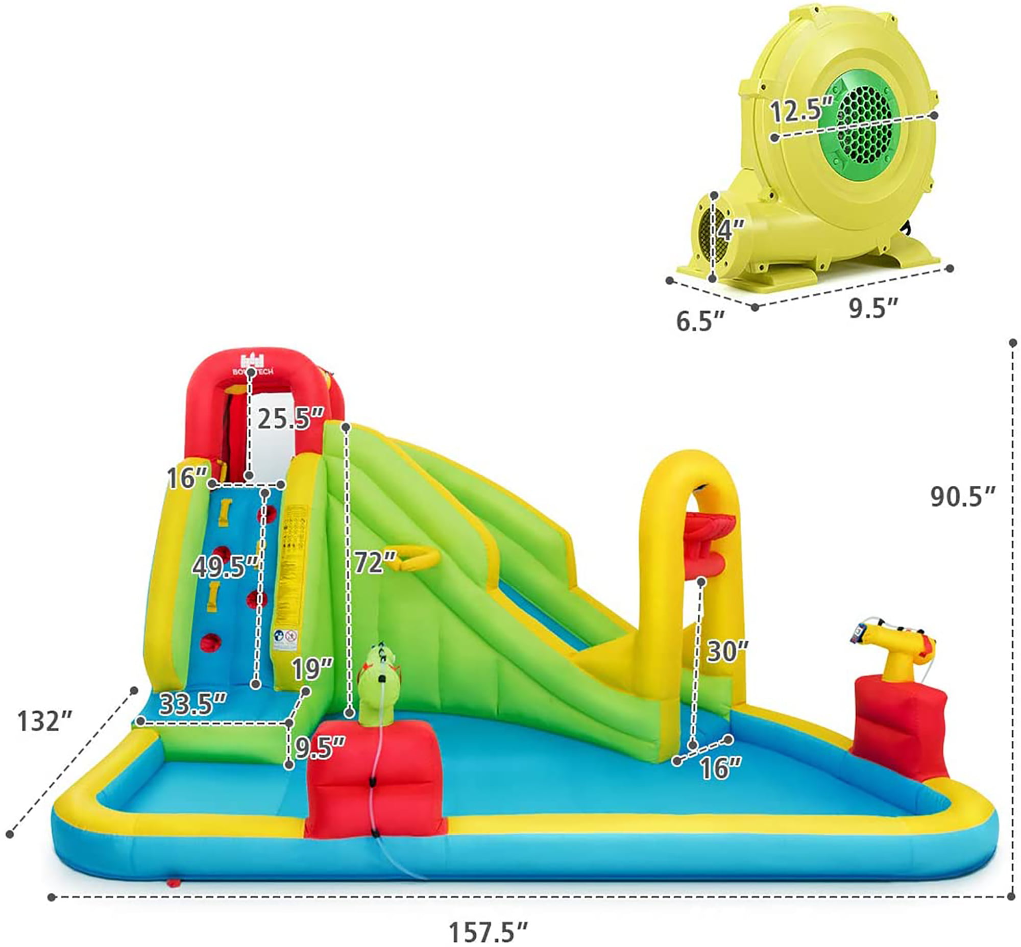 Inflatable Water Slide Kids Bounce House w/480w Blower