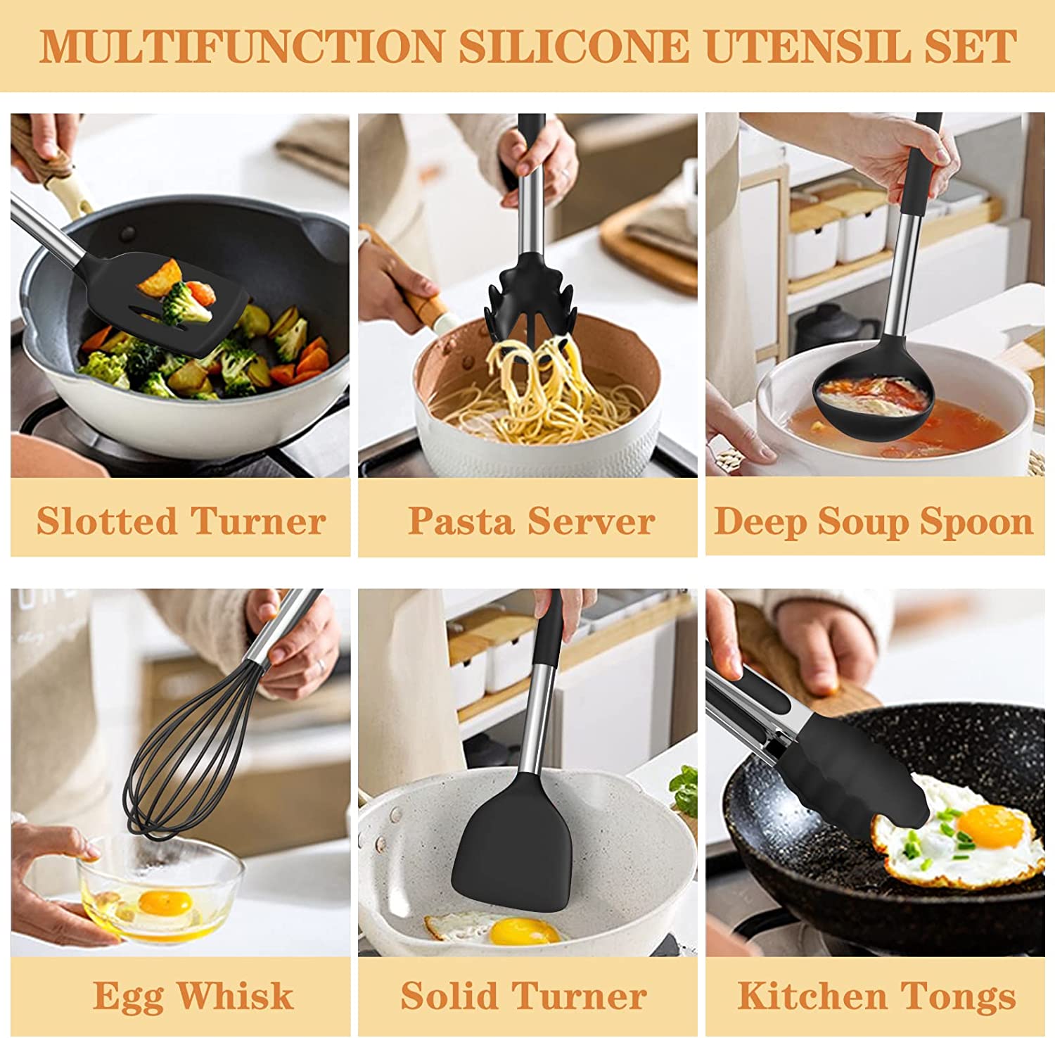 Silicone cooking tool set, chef 43 pieces heat-resistant kitchen tools