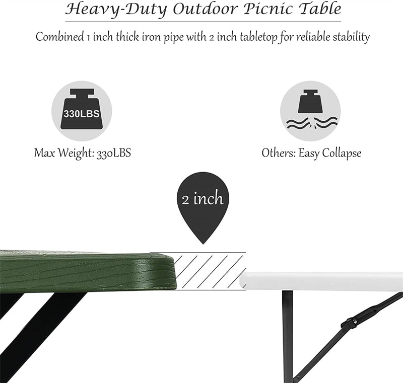 Outdoor Picnic Table Bench Set All-Weather Camping Dining Table Set with Metal Base