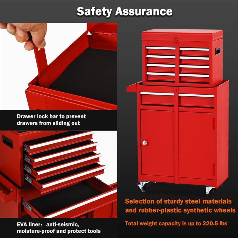 5-Drawer Rolling Tool Chest High Capacity Tool Storage Cabinet Toolbox Organizer with Wheels and Locking System