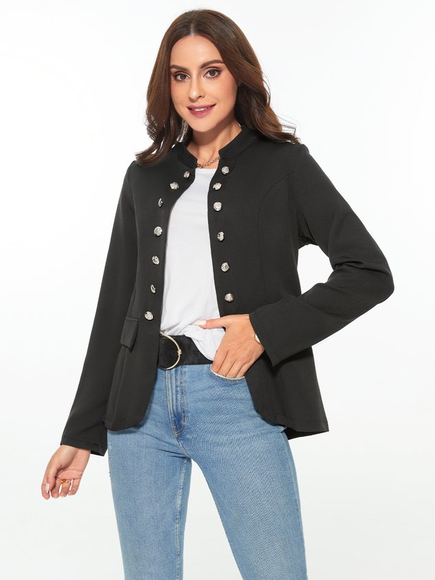 Long Sleeve Shift Buttoned Solid Jacket