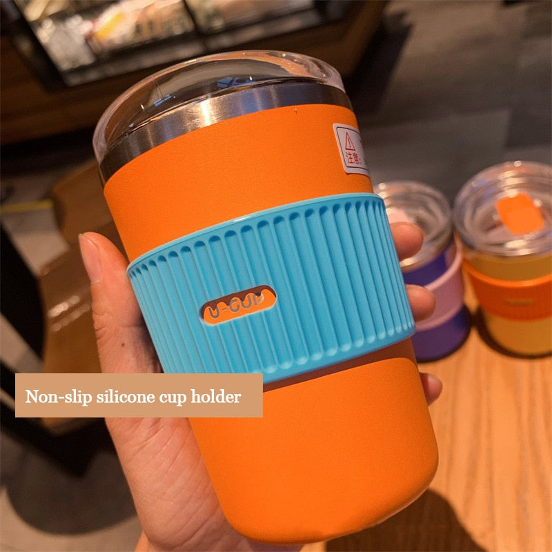 Double Stainless Steel Coffee Cup Leakproof Insulated Thermal Cup Car Portable Travel Coffee Mug