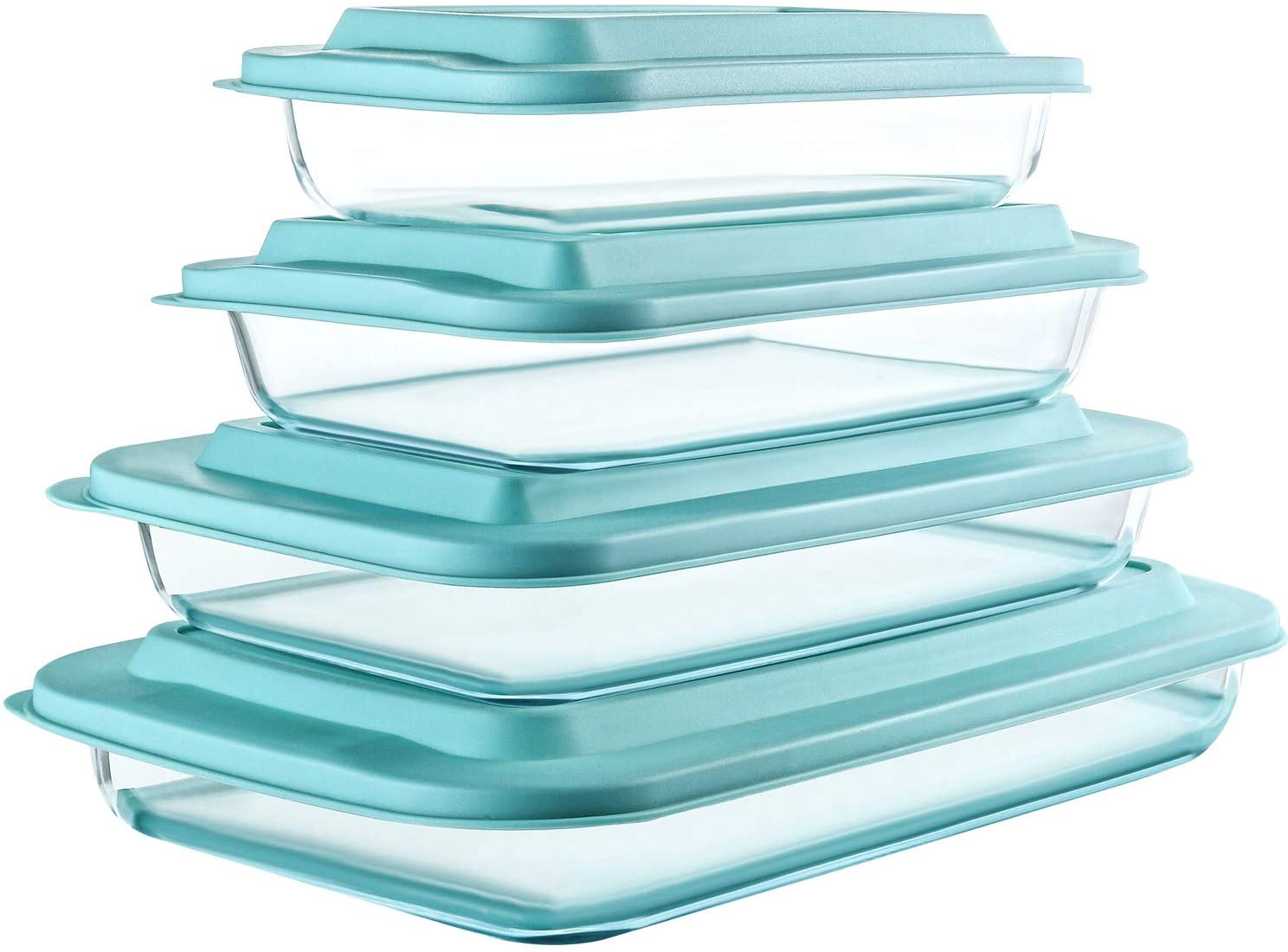 8-Piece Deep Glass Baking Dish Set with Plastic lids,Rectangular Glass Bakeware Set with BPA Free Lids, Baking Pans for Lasagna, Leftovers, Cooking, Kitchen, Freezer-to-Oven and Dishwasher, Gray