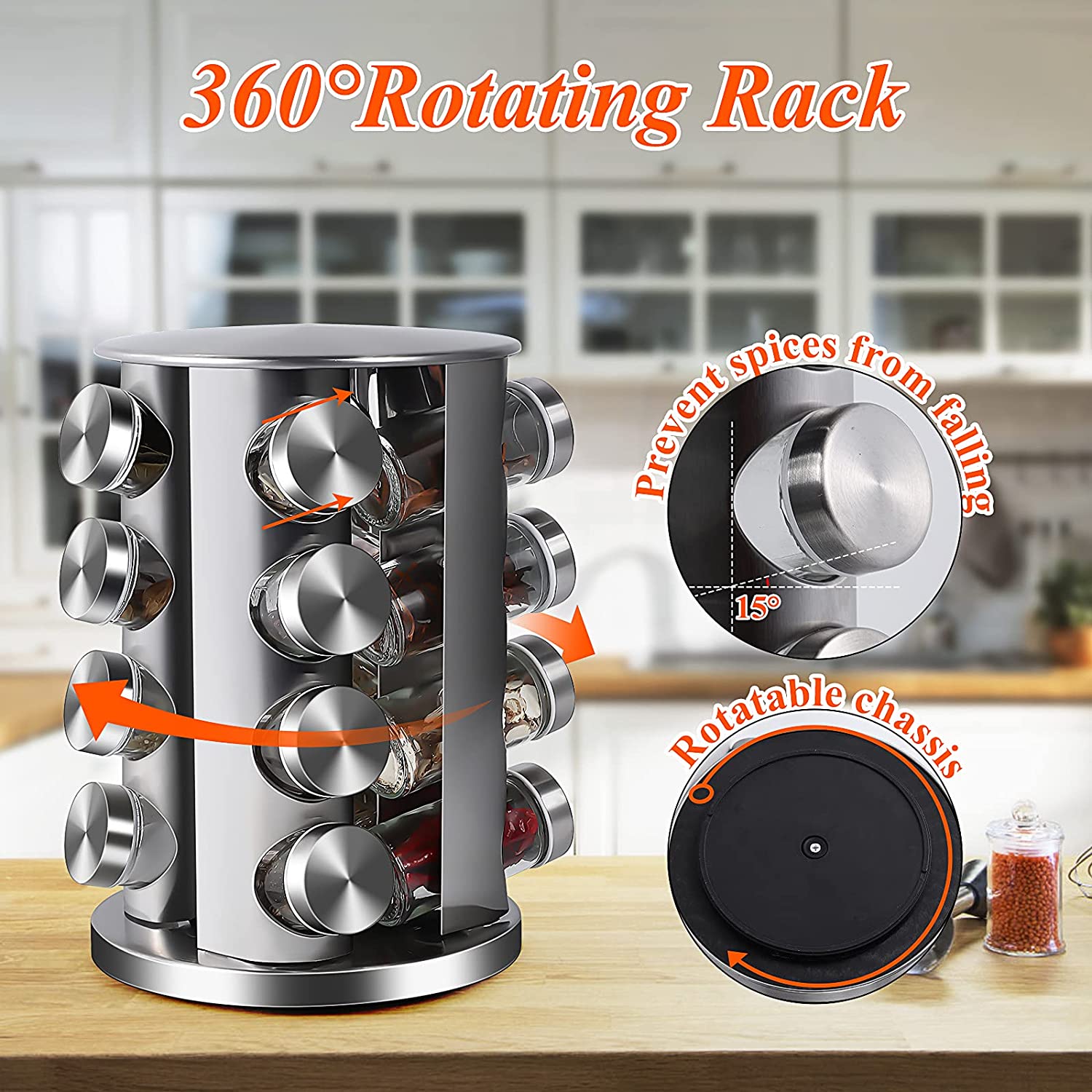 (Store Closing Sale) Rotating spice rack with 16 jars