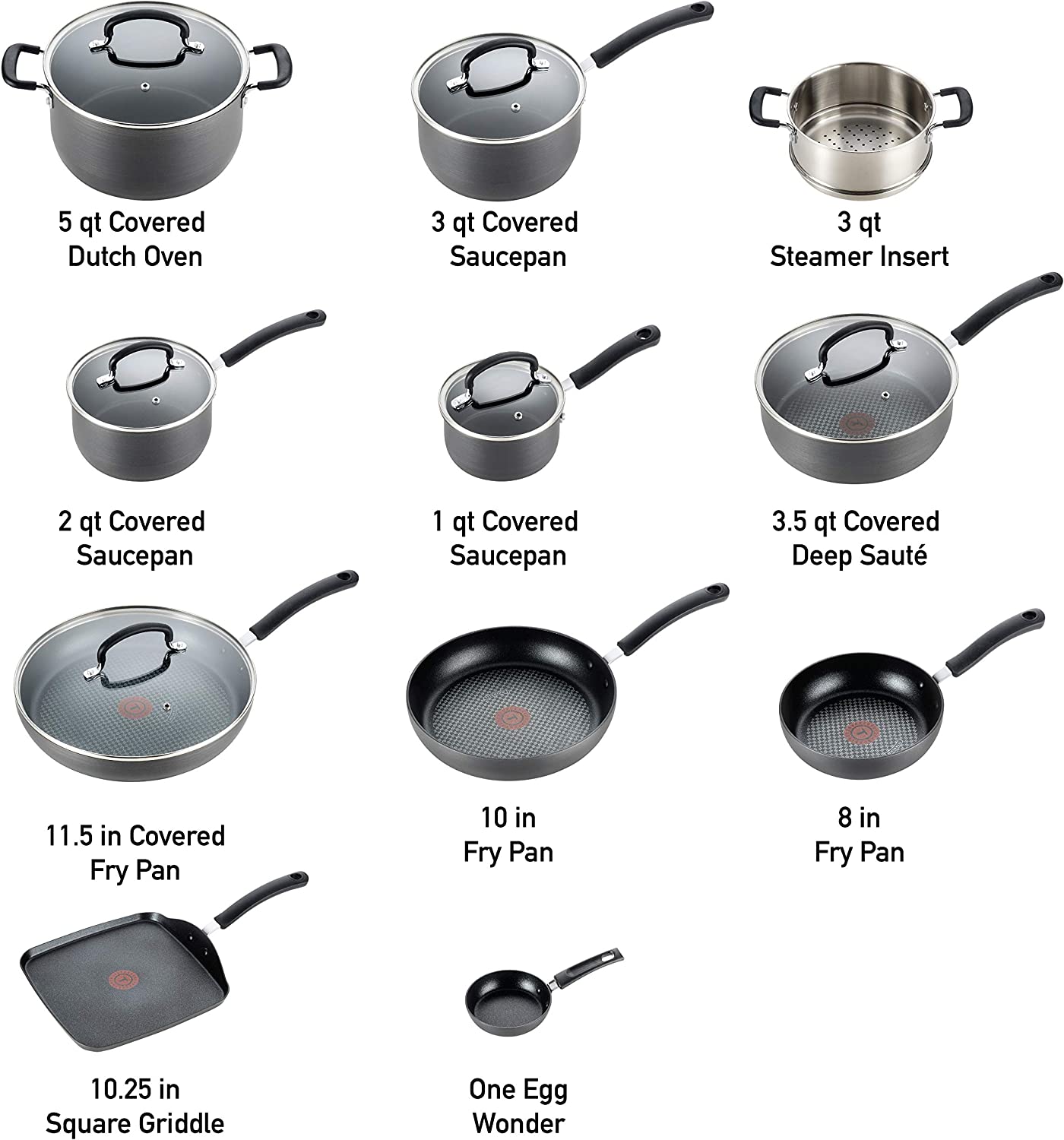 (Store Closing Sale) Hard Anodized Nonstick 17 Piece Cookware Set, Black