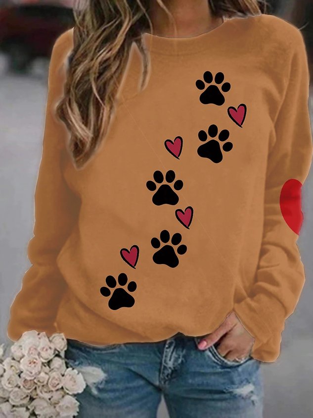 Casual Crew Neck Dog Sweatshirt