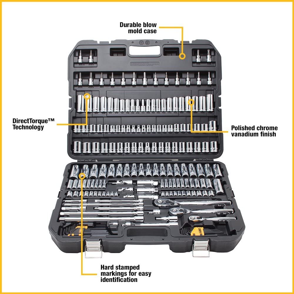 Mechanics Tool Set, SAE and Metric, 1/2, 1/4, 3/8 Drive Sizes, 192-Piece