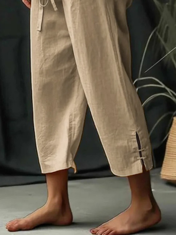 Elastic Band Loose Plain Casual Pants