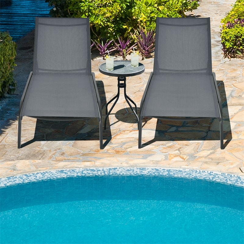 Outdoor Chaise Lounge Chair 6-Position Adjustable Patio Recliner Chair with Wheels for Backyard Pool