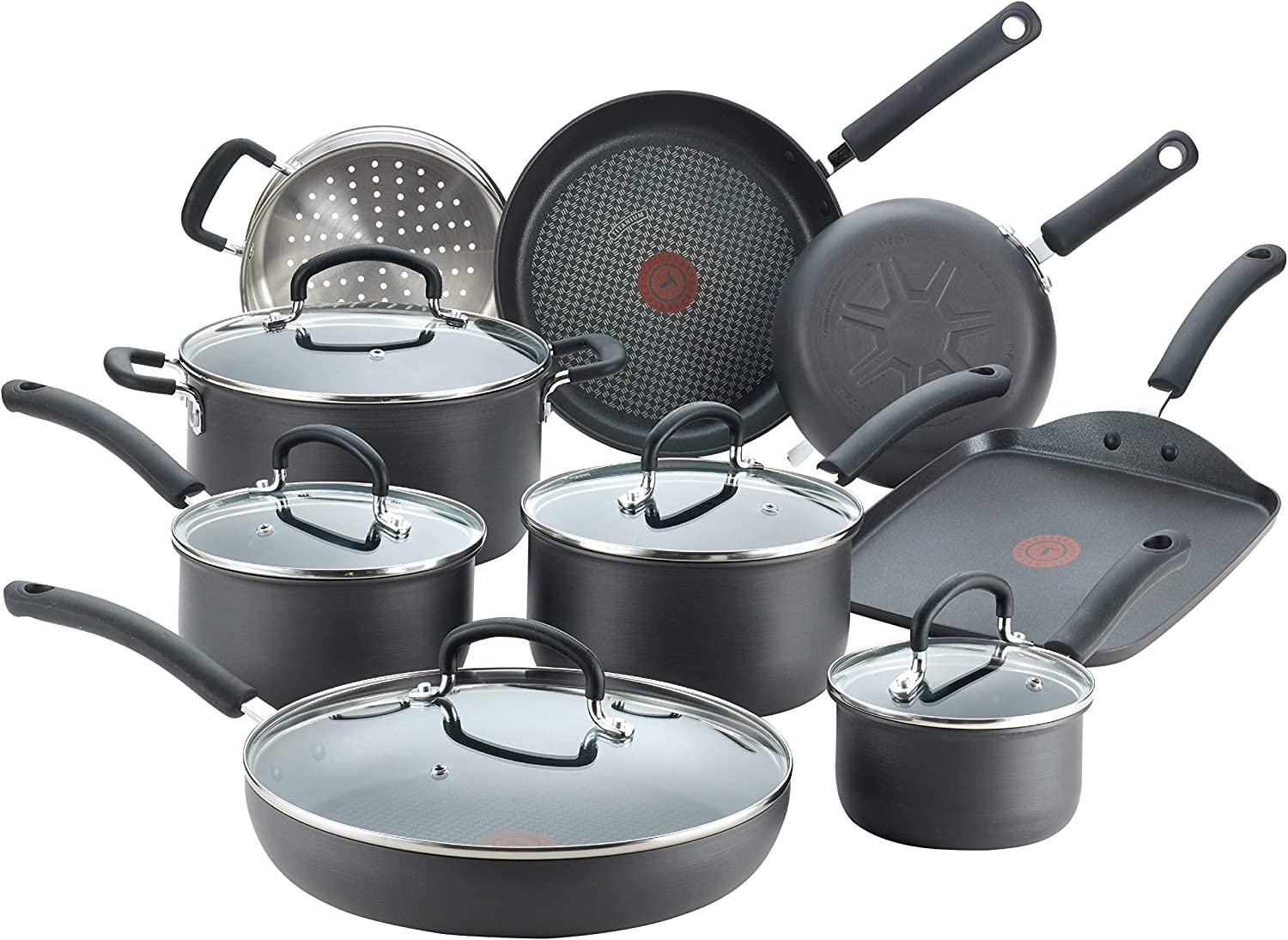 (Store Closing Sale) Hard Anodized Nonstick 17 Piece Cookware Set, Black