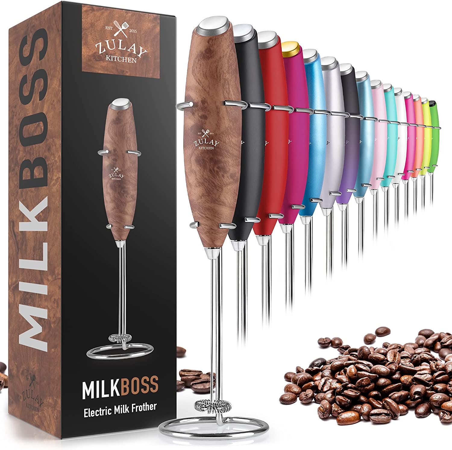 Powerful Milk Frother Handheld Foam Maker for Lattes - Whisk Drink Mixer for Coffee, Mini Foamer for Cappuccino, Frappe, Matcha, Hot Chocolate by Milk Boss (Black)