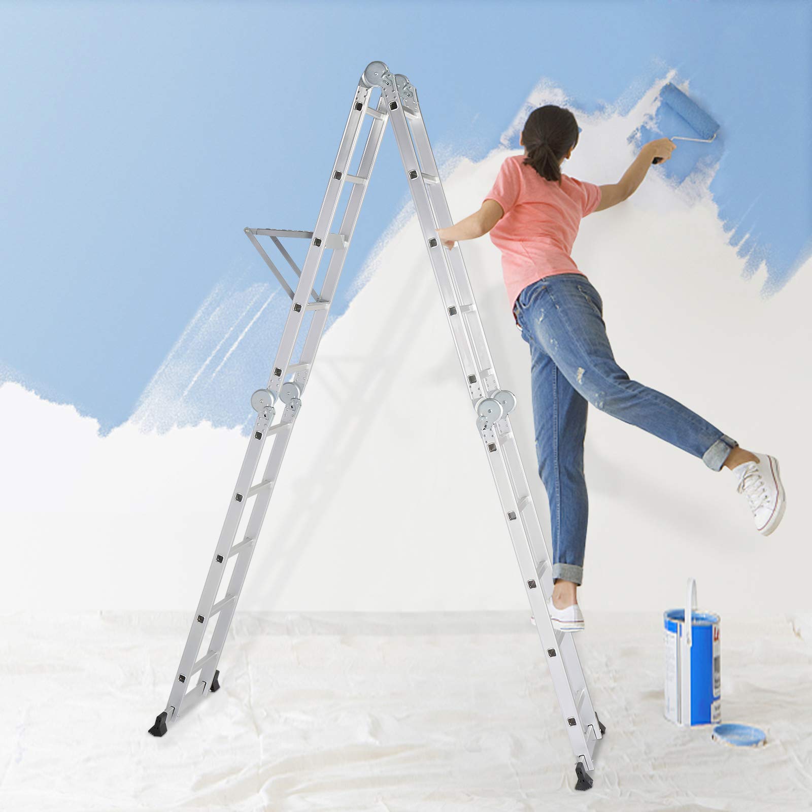 Folding Telescoping Ladder Aluminium Multi-Purpose 7 in 1 Heavy Duty Combination 12.5/15.5/18.5 Feet