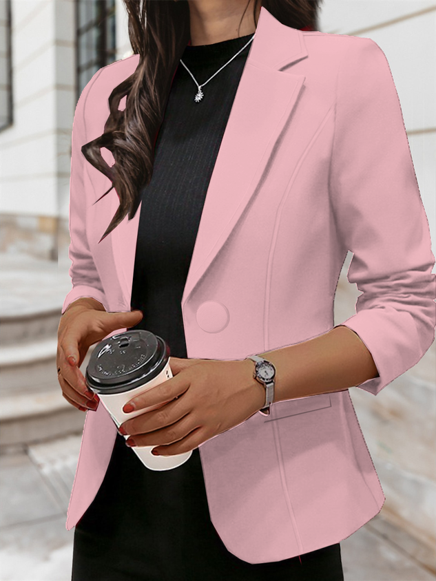 Lapel Collar Long Sleeve Plain Regular Loose Blazer For Women