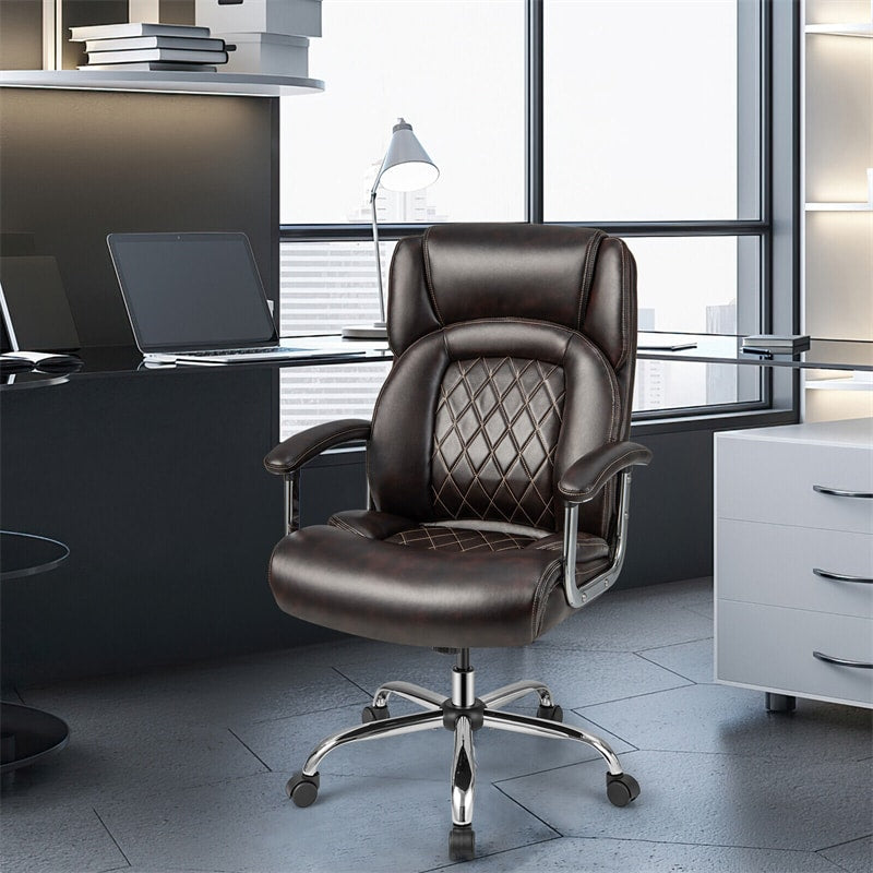 500lbs Height Adjustable Office Chair Swivel Computer Task Desk Chair Leather Executive Chair with Heavy Duty Metal Base