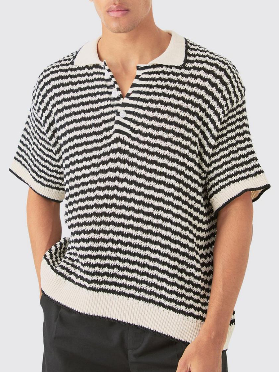 OVERSIZED BOXY CROCHET OPEN STITCH MIX POLO