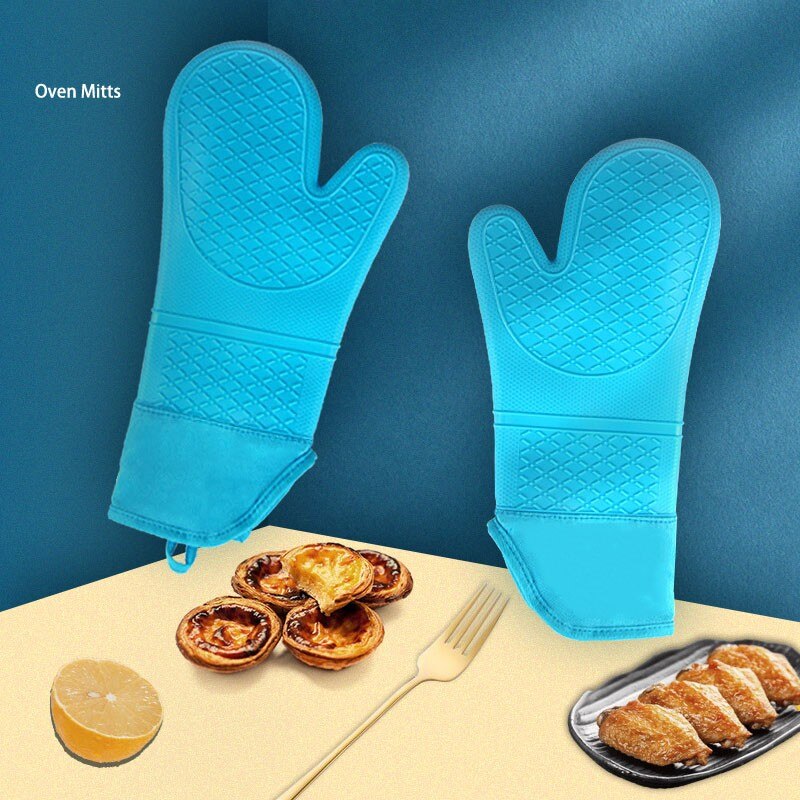 (Store Closing Sale) New Cotton Thickened Double-layer Food Grade Lattice Silica Gel Gloves Microwave Oven Insulated Kitchen