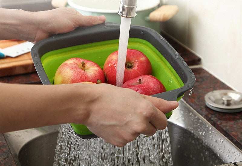 Collapsible Silicone Colander Strainer,Kitchen&Home Drain Basket,Foldable Fruit Vegetable Washing Filter Basin,