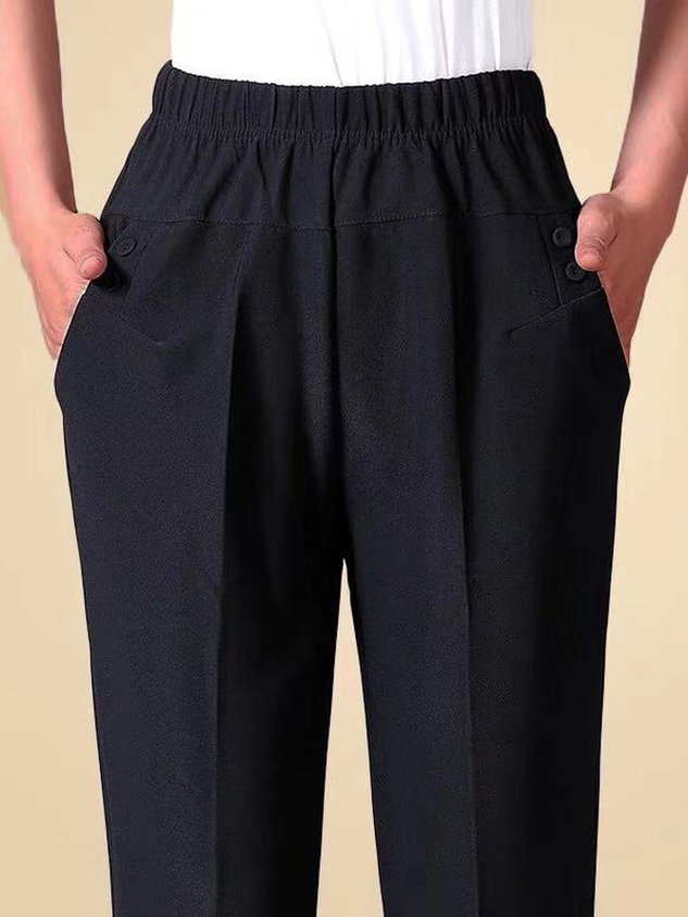 Casual Plain Long Elastic Band Pant