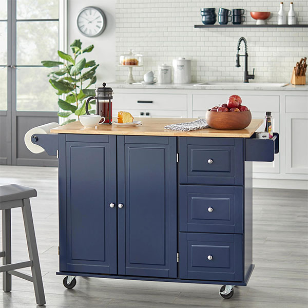 🎄Store Closing Sale - 3-drawer Drop Leaf Kitchen Cart🎉