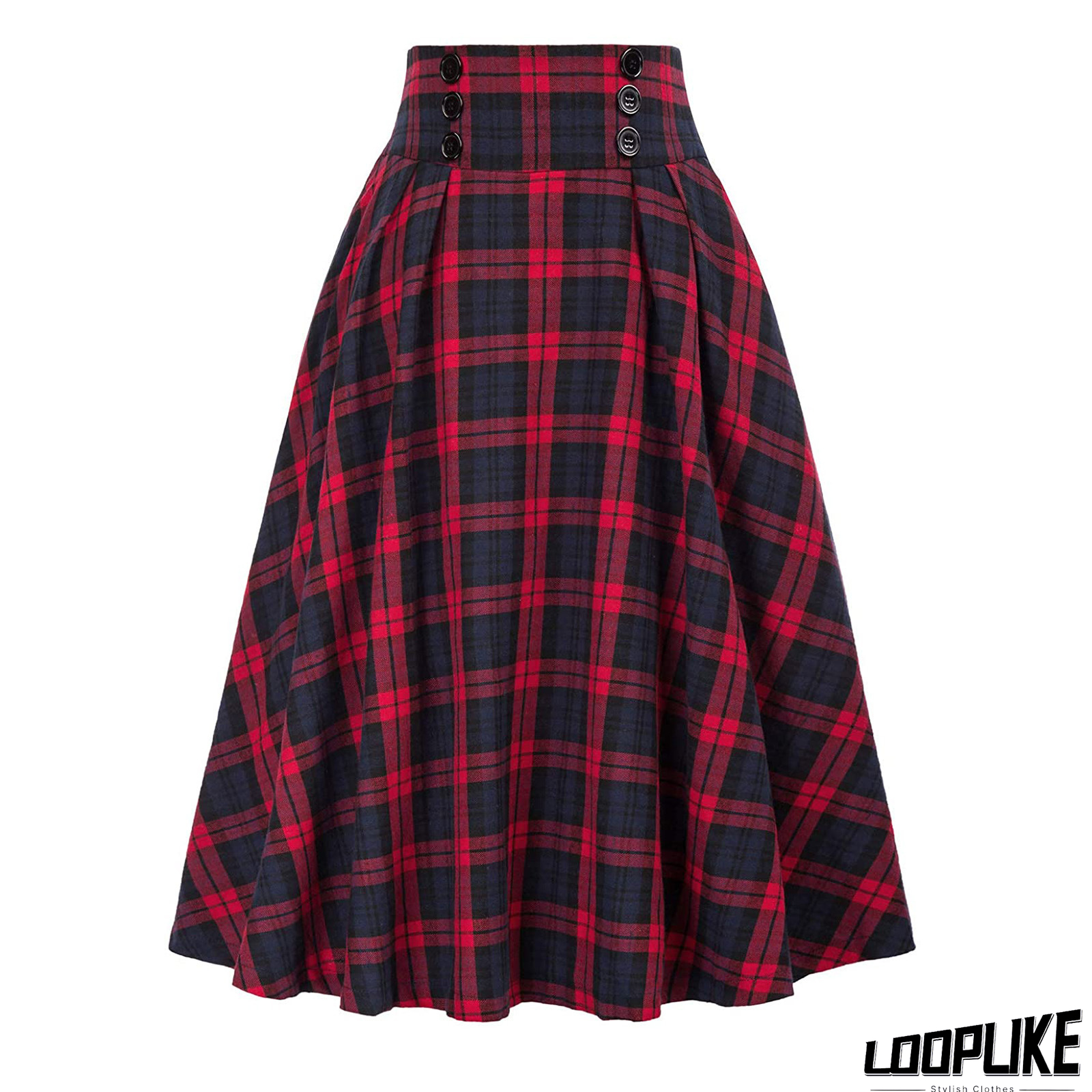 Casual Cotton-Blend Checkered/plaid Skirt