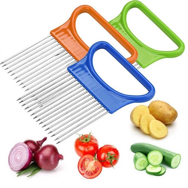 Kitchen Onion Slicer Cut Onion Holder Fork Tomato Vegetable Slicer Cutting Aid Guide Holder Fruit Cutter