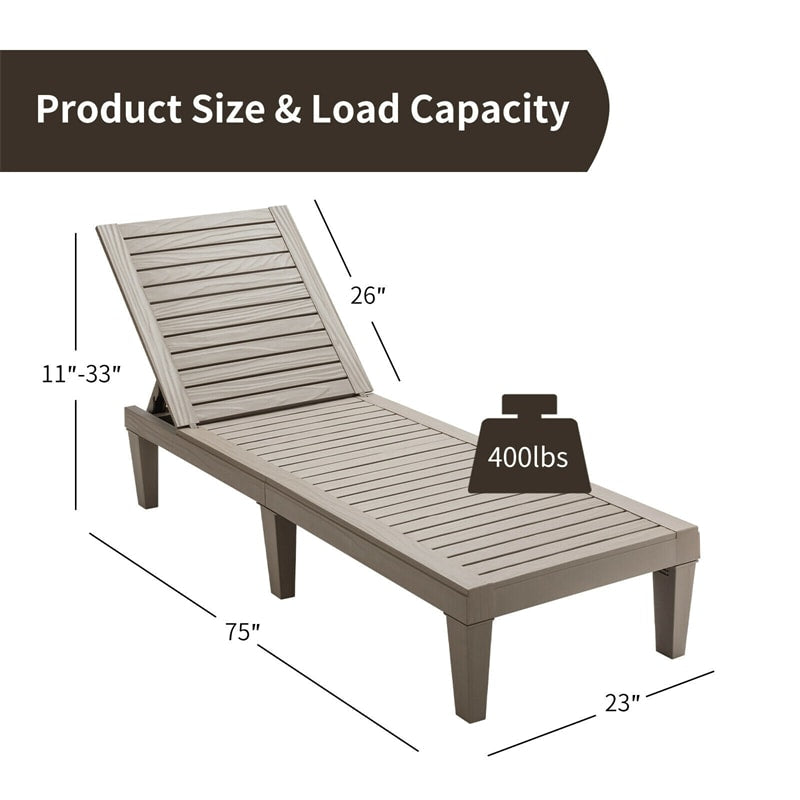 Outdoor Chaise Lounge Patio Reclining Chair with 5-Position Adjustable Backrest