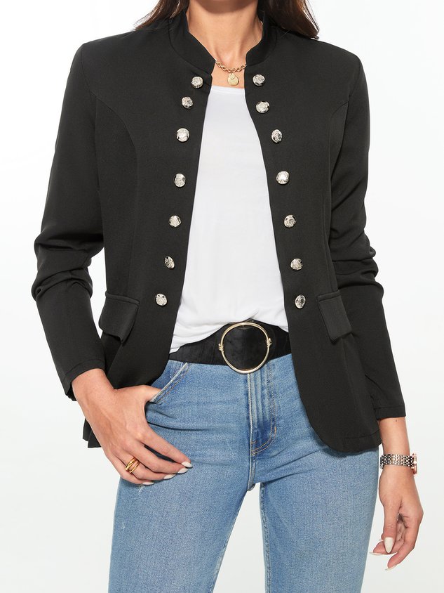 Long Sleeve Shift Buttoned Solid Jacket