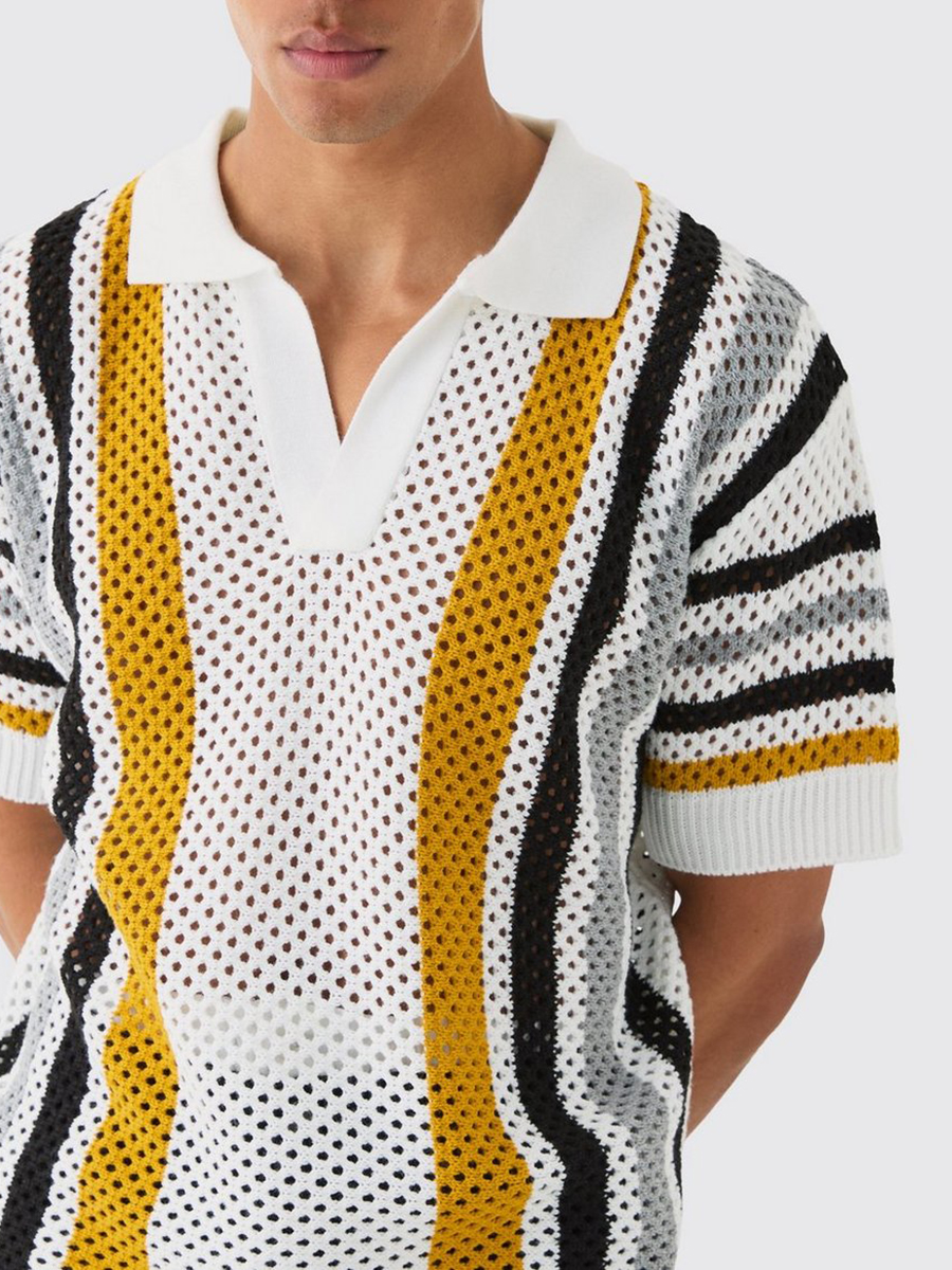 OVERSIZED BOXY OPEN STITCH STRIPE POLO