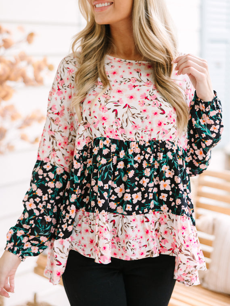 Black patchwork floral top