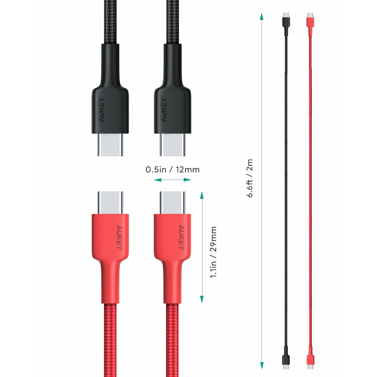 AUKEY CB-CD28 USB C Cable USB C to USB C Cable [2 Pack 6.6ft]