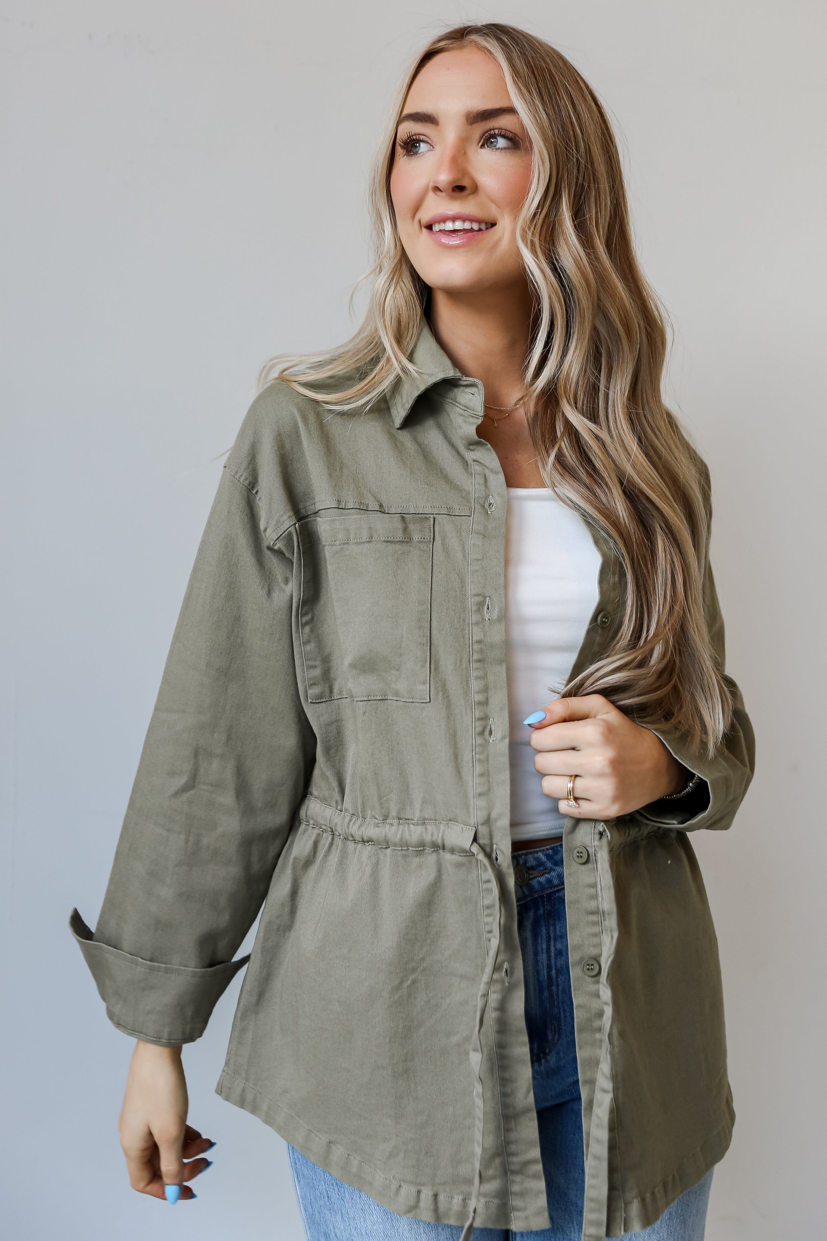 FINAL SALE - Edgy Arrival Olive Denim Jacket