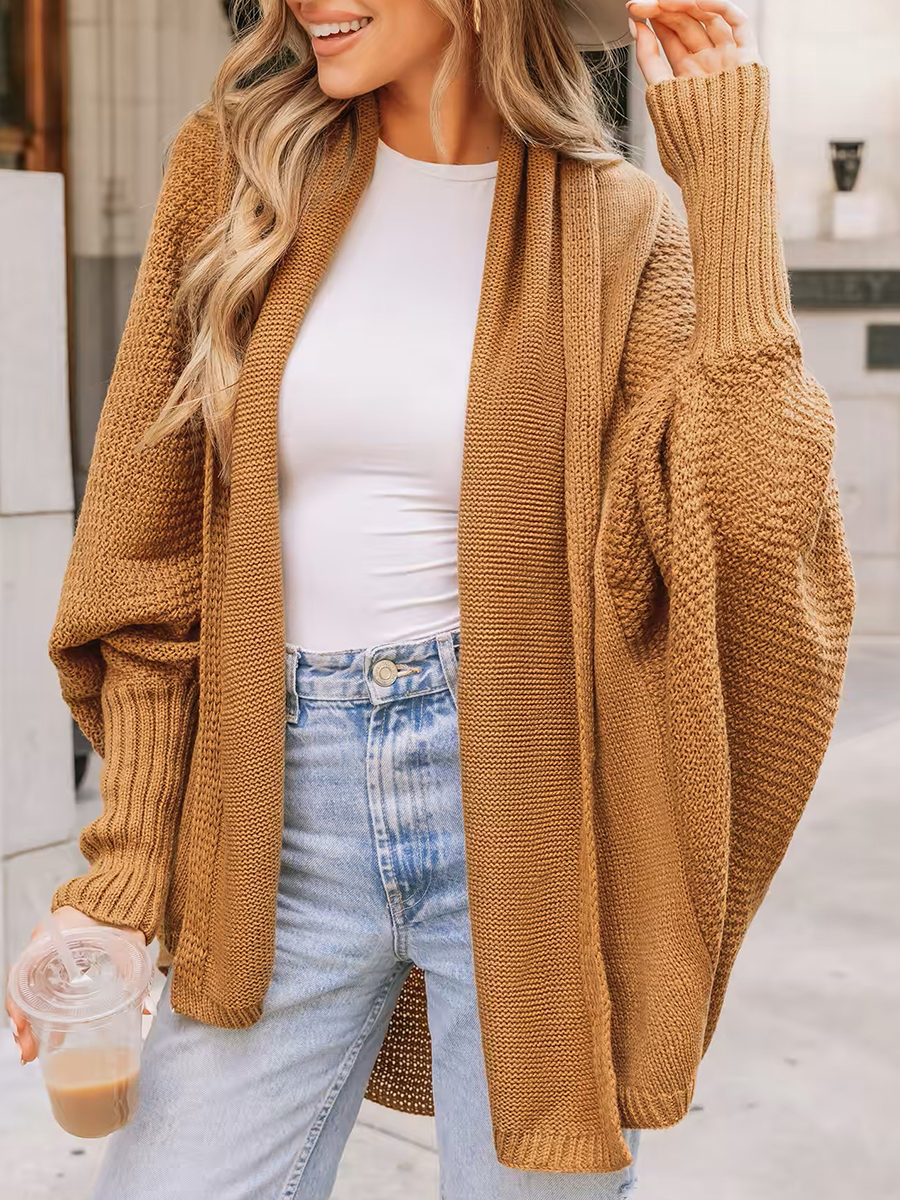 Camel Textured Knit Cardigan