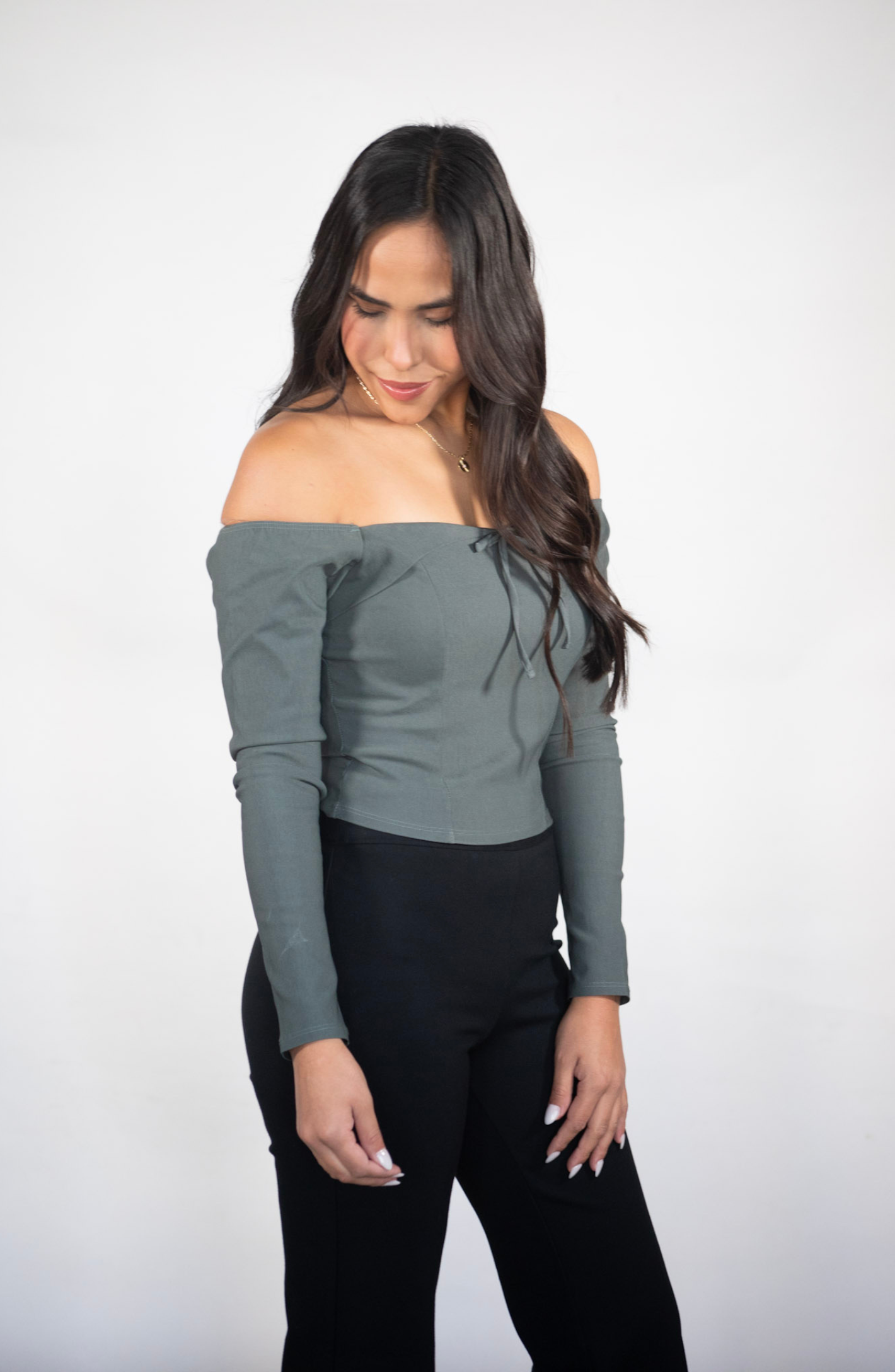 Give It Time Charcoal Off The Shoulder Top