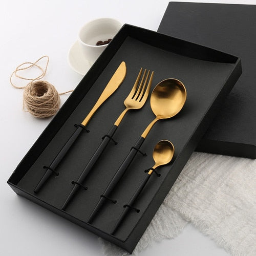 (Store Closing Sale) Gold Flatware Set Stainless Steel Cutlery Set Knife Fork Spoon Dinner Tableware Set Kitchen Dinnerware