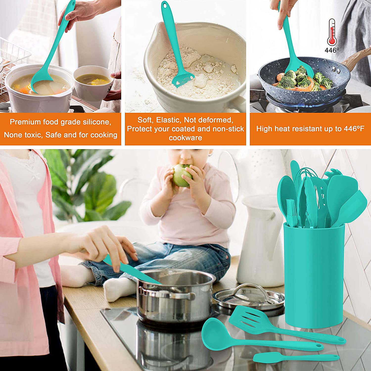 (Store Closing Sale) 14-piece cooking utensil set (with stand)