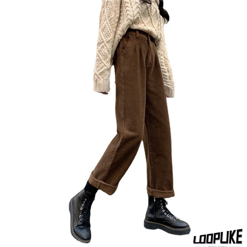 Women's Retro Corduroy Suit Versatile Casual Wide-leg Pants