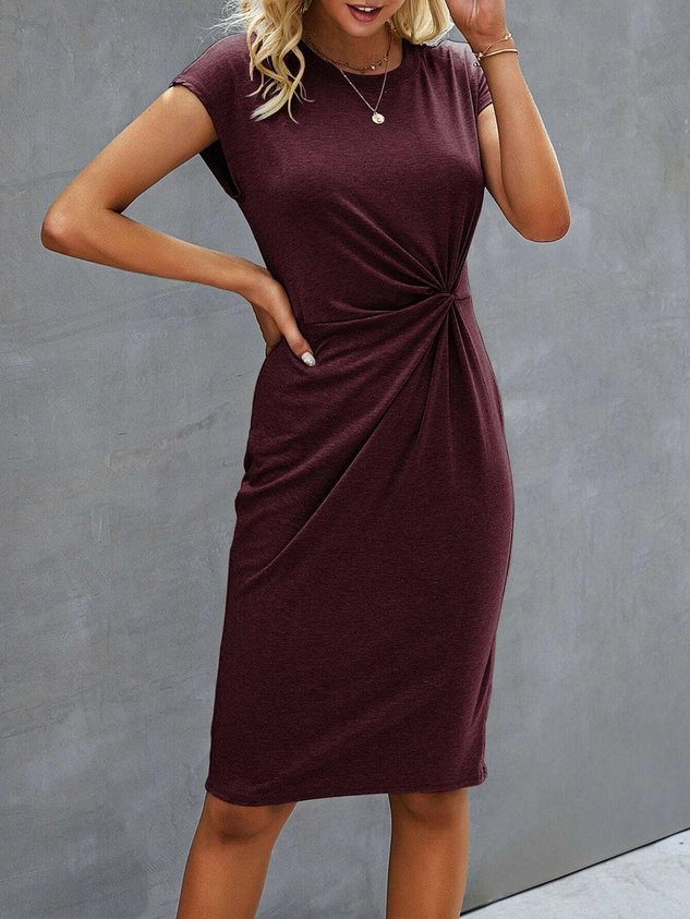 Crew Neck Twist Solid Fitted Dress