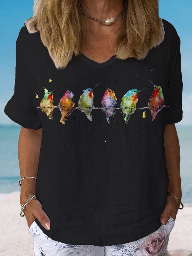 Women's Watercolor Hummingbirds Print Lounge Top