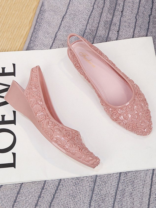 Waterproof Floral Wedge Heel Slingback Shallow Shoes