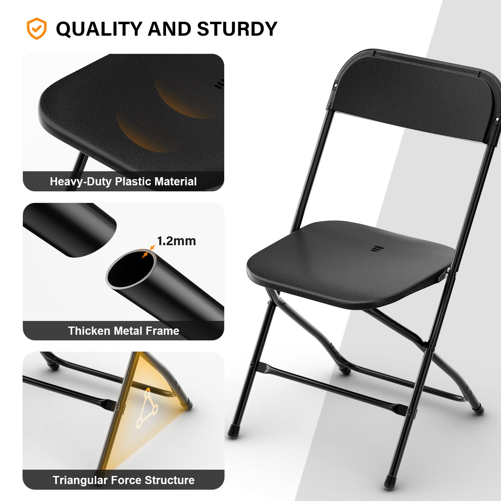 4/5/6/10/20/40 Pack Portable Plastic Folding Chair 350lb Stackable Commercial Seat with Steel Frame Party Chairs Black/White