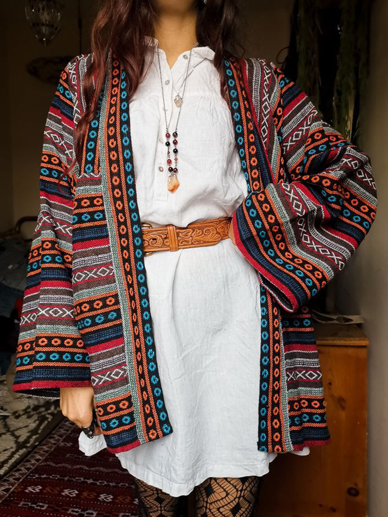 Women's Loose Retro Ethnic Print Cardigan