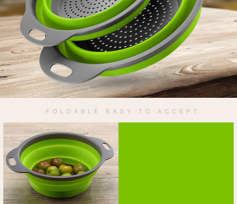 Collapsible Silicone Colander Strainer,Kitchen&Home Drain Basket,Foldable Fruit Vegetable Washing Filter Basin,