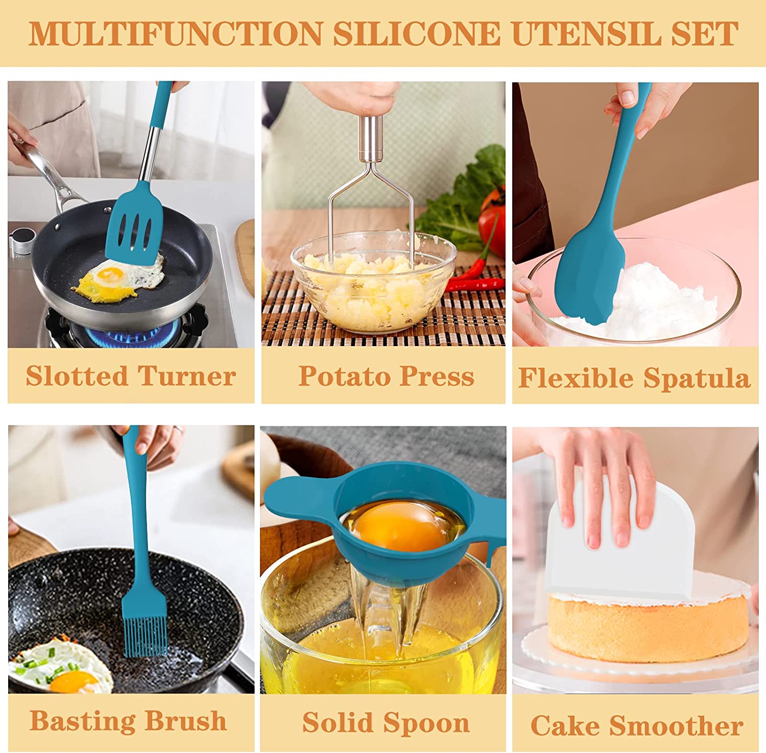 Silicone cooking tool set, chef 43 pieces heat-resistant kitchen tools