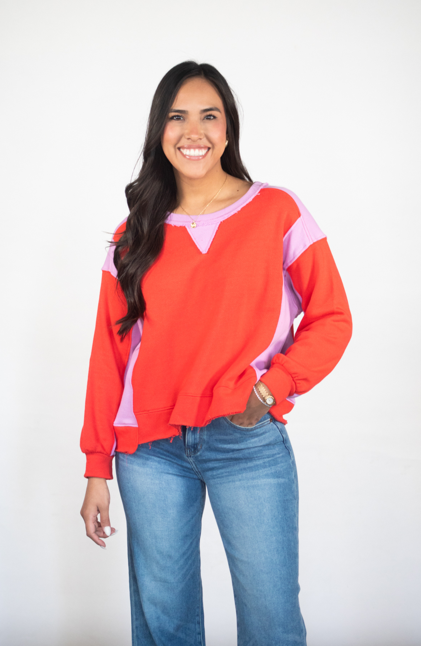 Secret's Out Red Color Block Sweatshirt