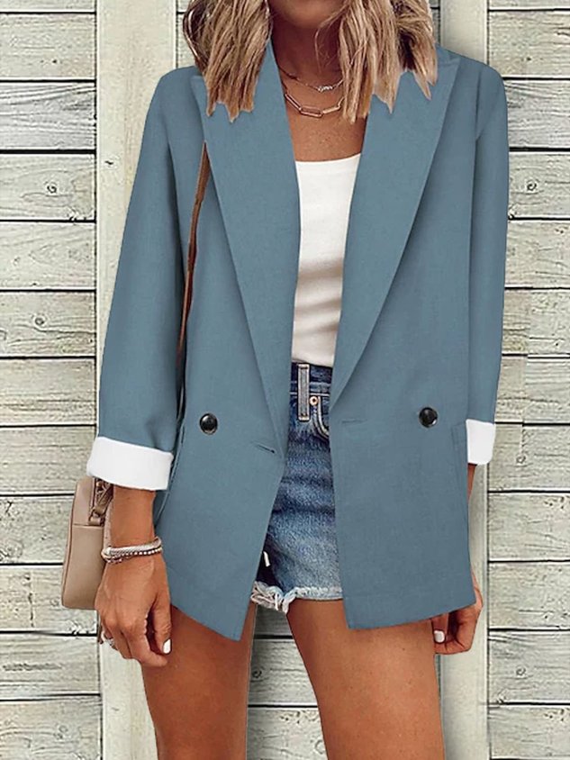 Plain Casual Shawl Collar Buttoned Blazer