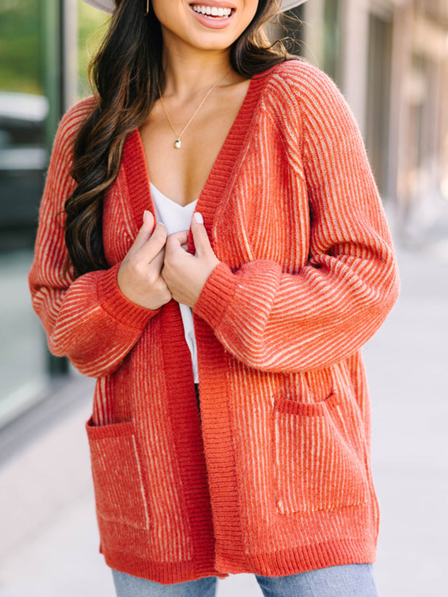 Orange Ribbed Cardigan